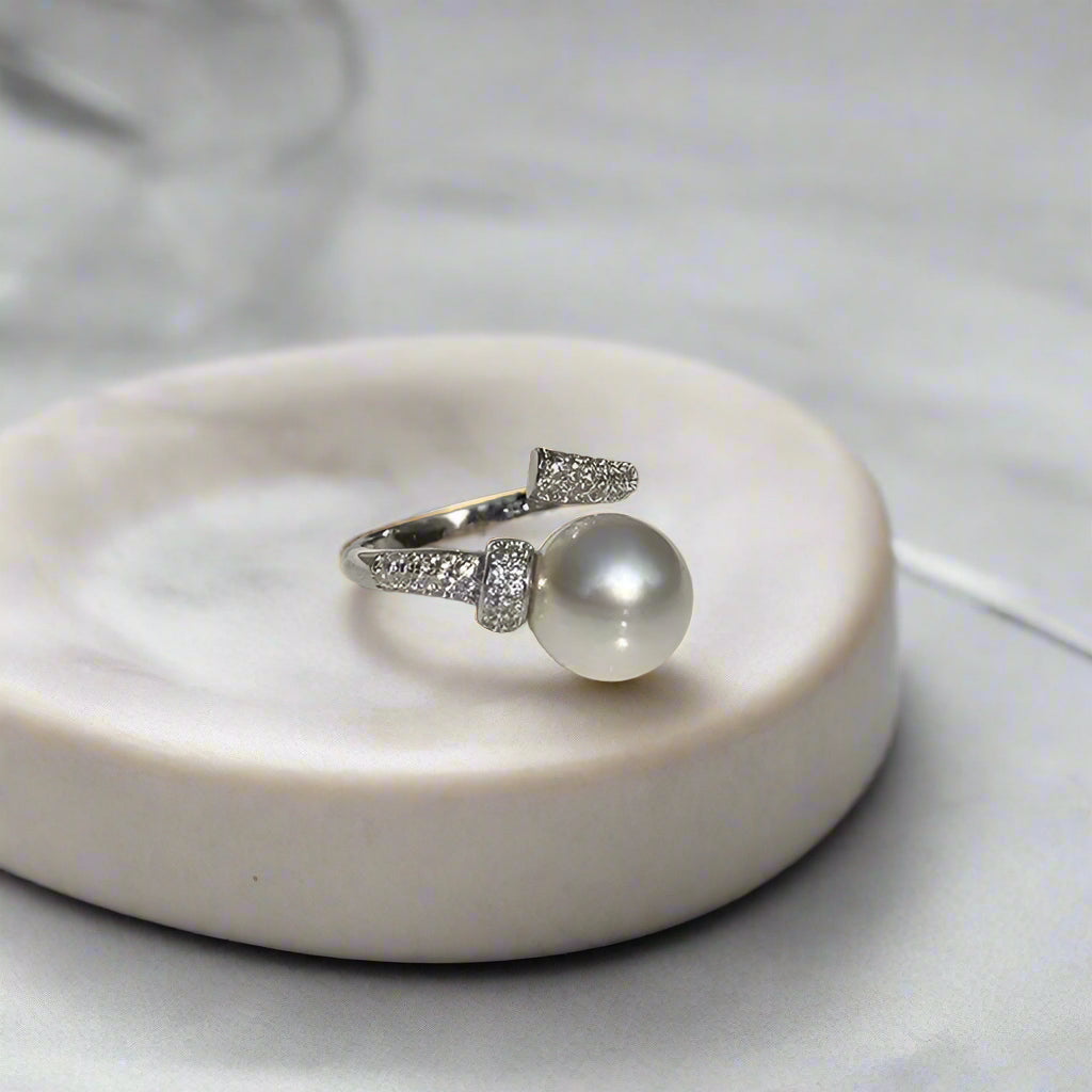 Adjustable Round Pearl Ring for Women – Silver Plated Zinc/Brass Casual, Formal & Party Jewelry