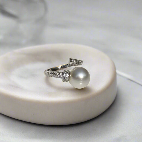 Adjustable Round Pearl Ring for Women – Silver Plated Zinc/Brass Casual, Formal & Party Jewelry